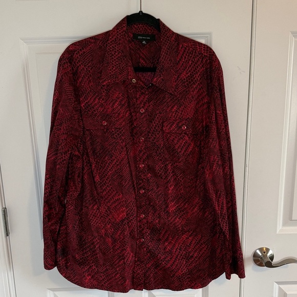 Jones New York Tops - Jones New York Ruby Red Snake Print Button-Up Shirt Red Snap Buttons Size 3X